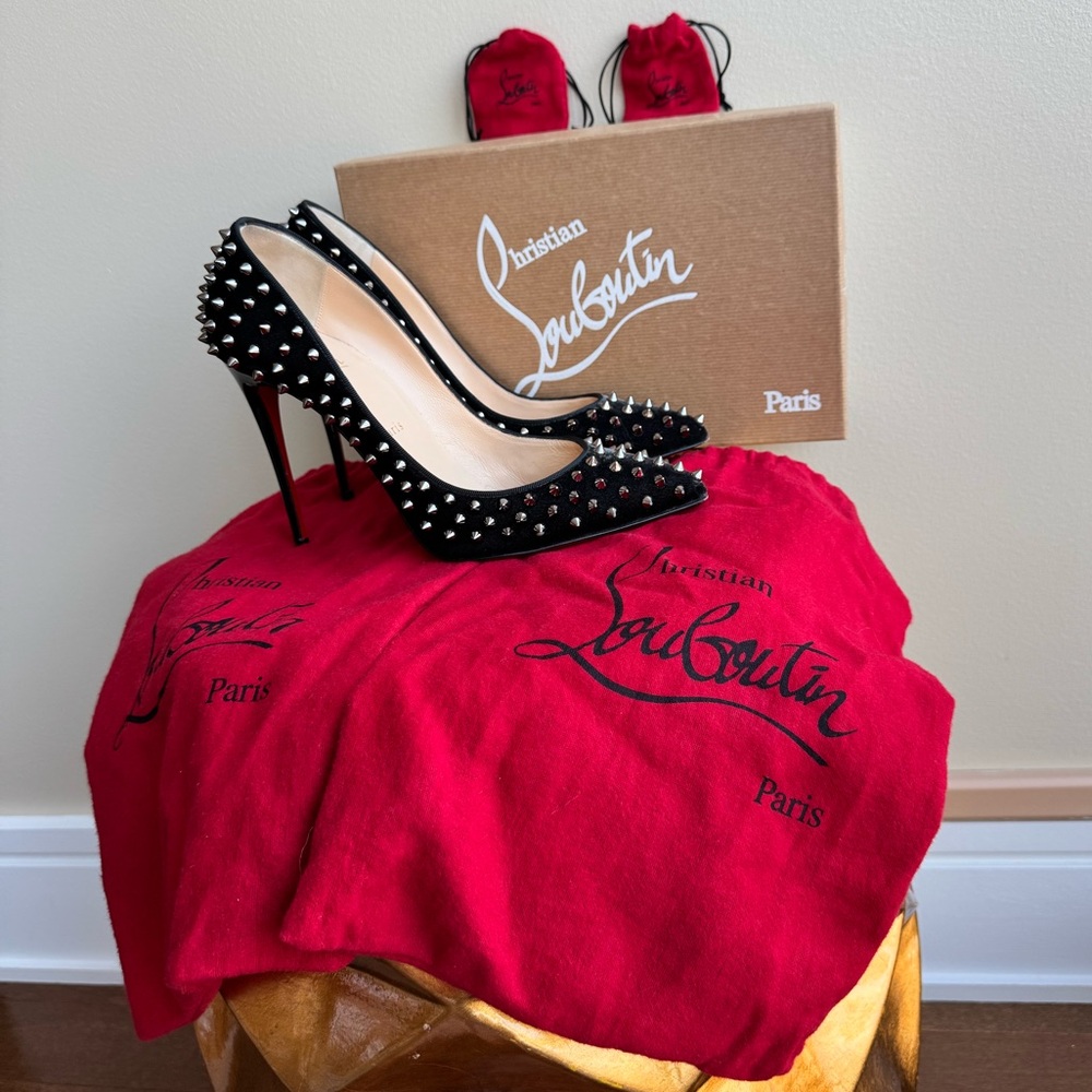 Christian Louboutin Follies Spikes Velvet Patent Heel Shoes, size 40 (US 9-9.5)